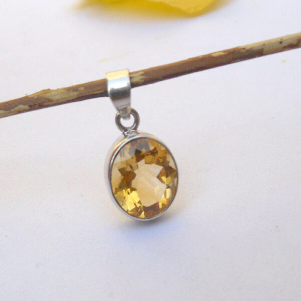 Dainty Citrine Faceted Oval Sterling Silver Pendant