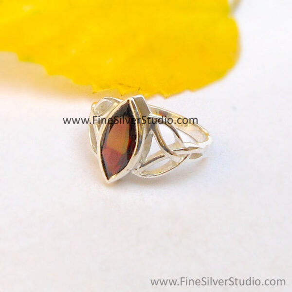 Red Garnet Marquise Cut Celtic Silver Ring