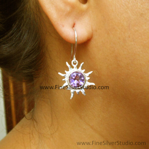 Sun earrings Amethyst earrings Boho earrings