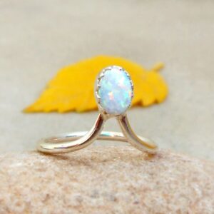Ethiopian Opal Zig-Zag Style Cabochon Gemstone Ring